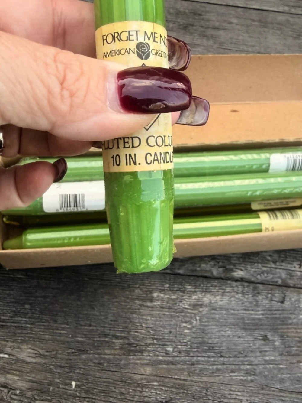5 Vintage Green Forget Me Not American Greetings Fluted Column 10” Candlesticks